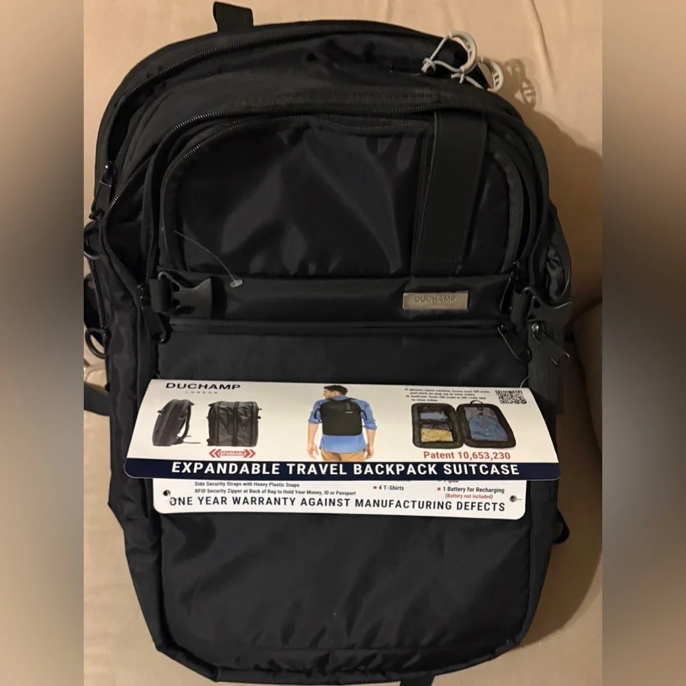 Duchamp London expandable travel backpack suitcase in black. New with tags NWT - Picture 2 of 11